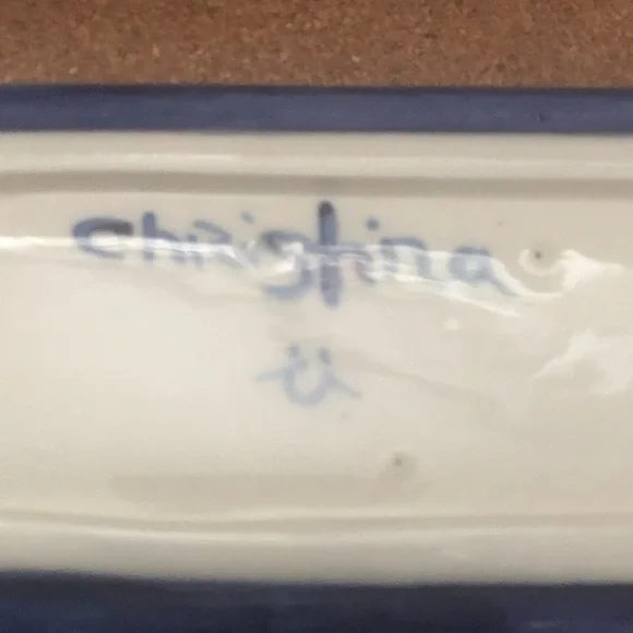 Butter Dish Ceramic Handmade Blue Yellow Moons Suns 9x3” Good Condition Used - Picture 5 of 5